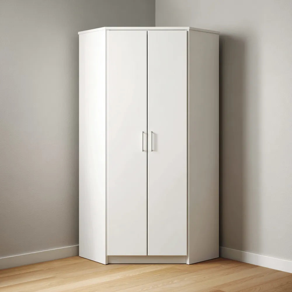 Corner Wardrobe 70x70x180 cm - White - Compact Design for Small Spaces