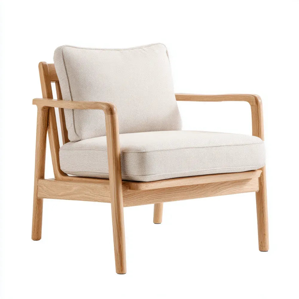 Armchair Wood Frame 29.5x29.5x31.5 Inches - Fabric Upholstery Cream - Modern Design