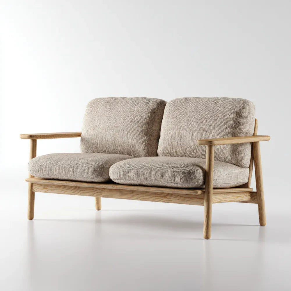 2-Seater Sofa Fabric Upholstery 150x80x75 cm - Beige - Minimalist Design